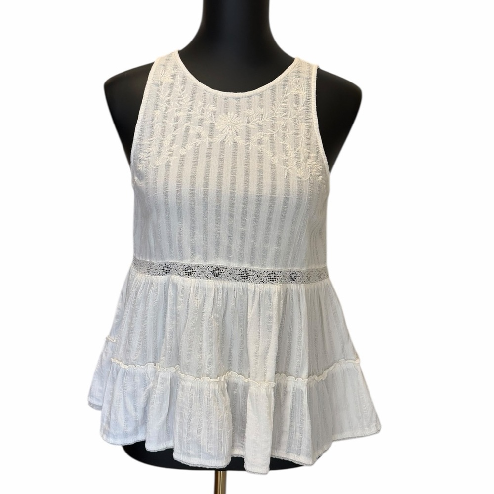 AE Bohochic Feminine Embroidered Babydoll Earthy Sleeveless Top Size Small
